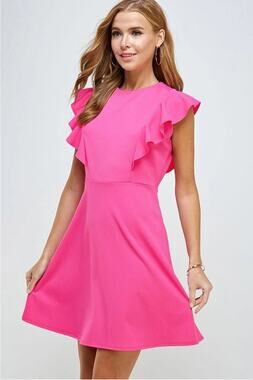 2 Hearts Pink Ruffle Sleeve A-Line Dress Fit & Flare Size L Spring Summer